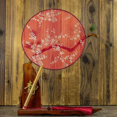 Translucent Silk Chinese Round Hand Fan with Floral Pattern