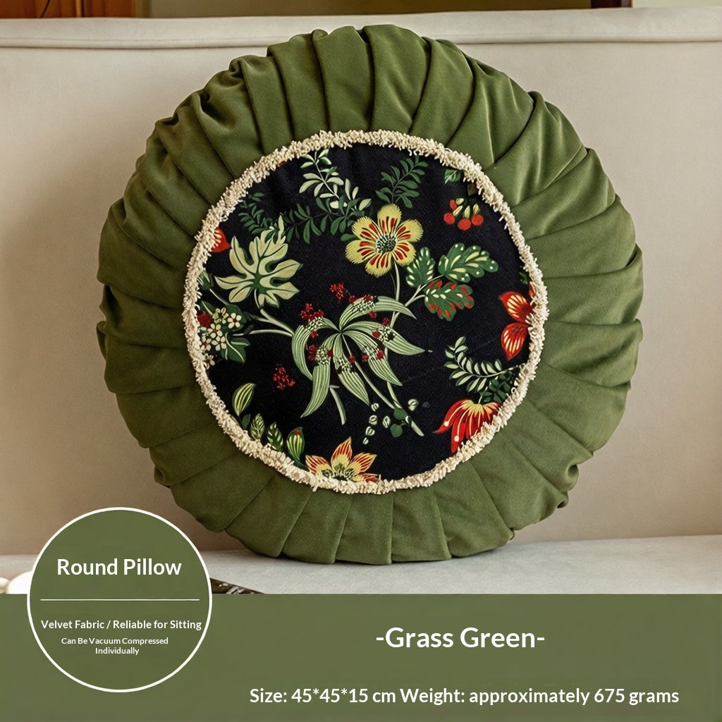 Vintage Style Chinese Floral Pattern Round Cushion