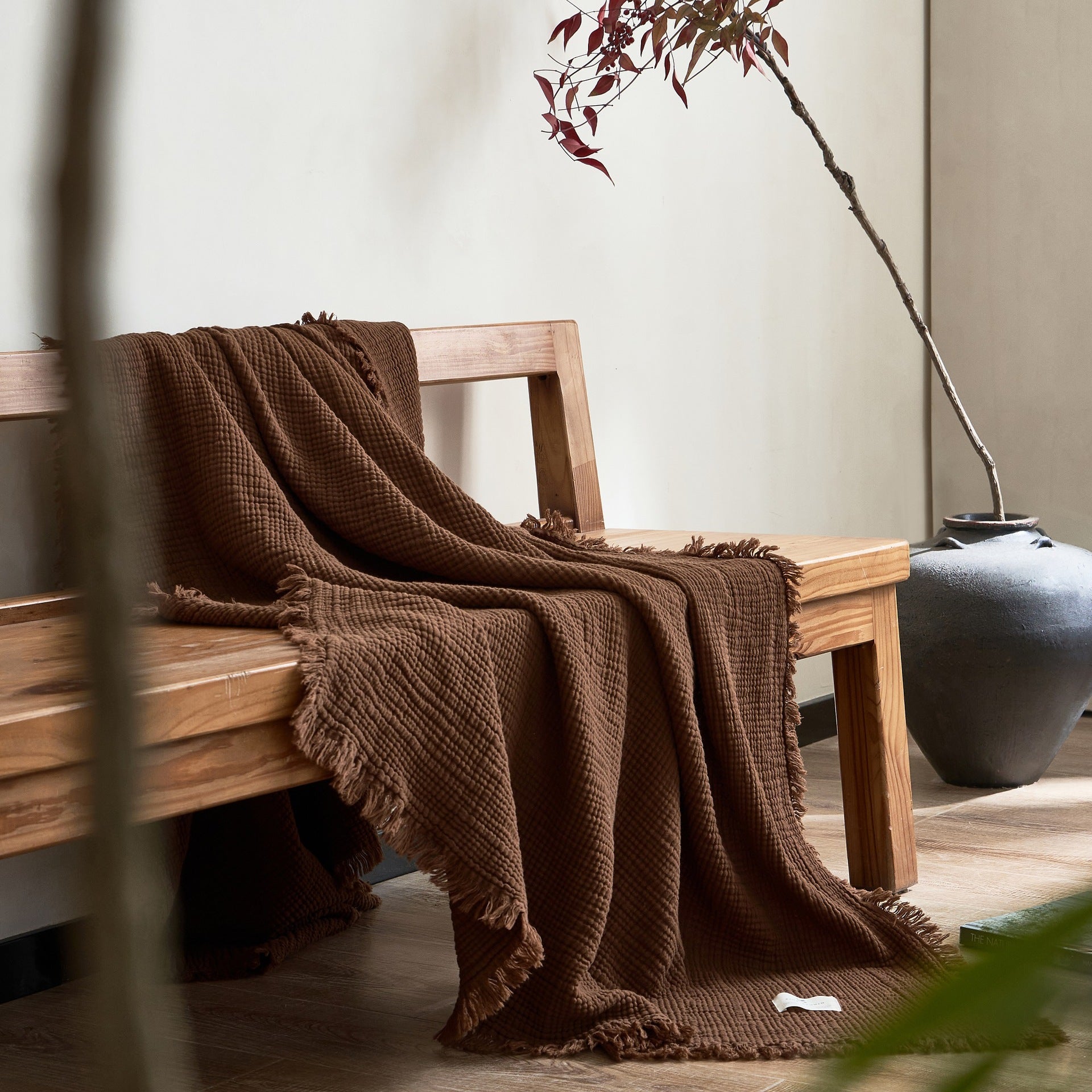 Japanese Four-Layer Muslin Cotton Tassel Throw Blanket