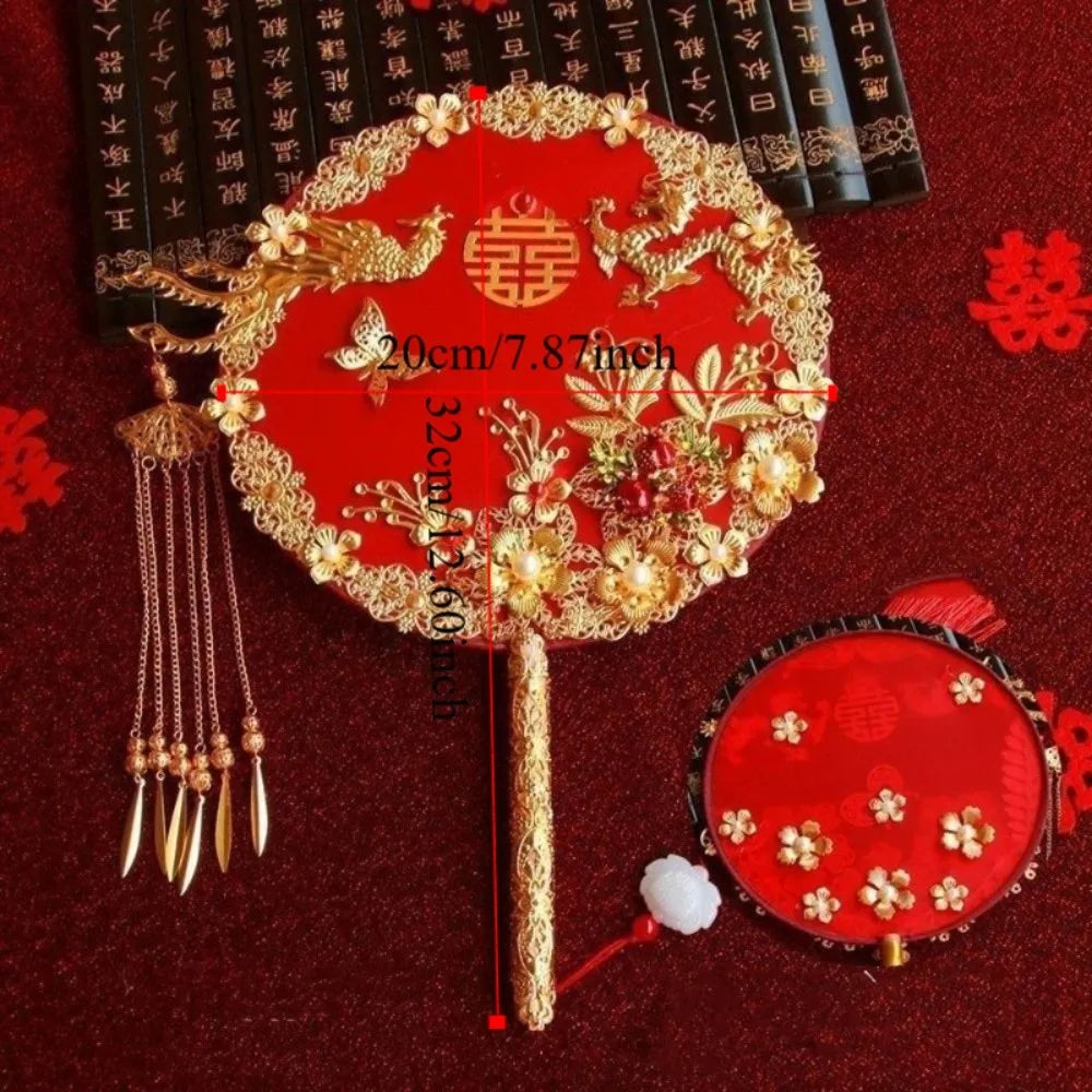 Traditional Chinese Style Bride Group Fan Handmade Flower Decorative Fan Xiuhe Fan Vintage Hanfu Fan Dance Performance
