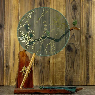 Translucent Silk Chinese Round Hand Fan with Floral Pattern