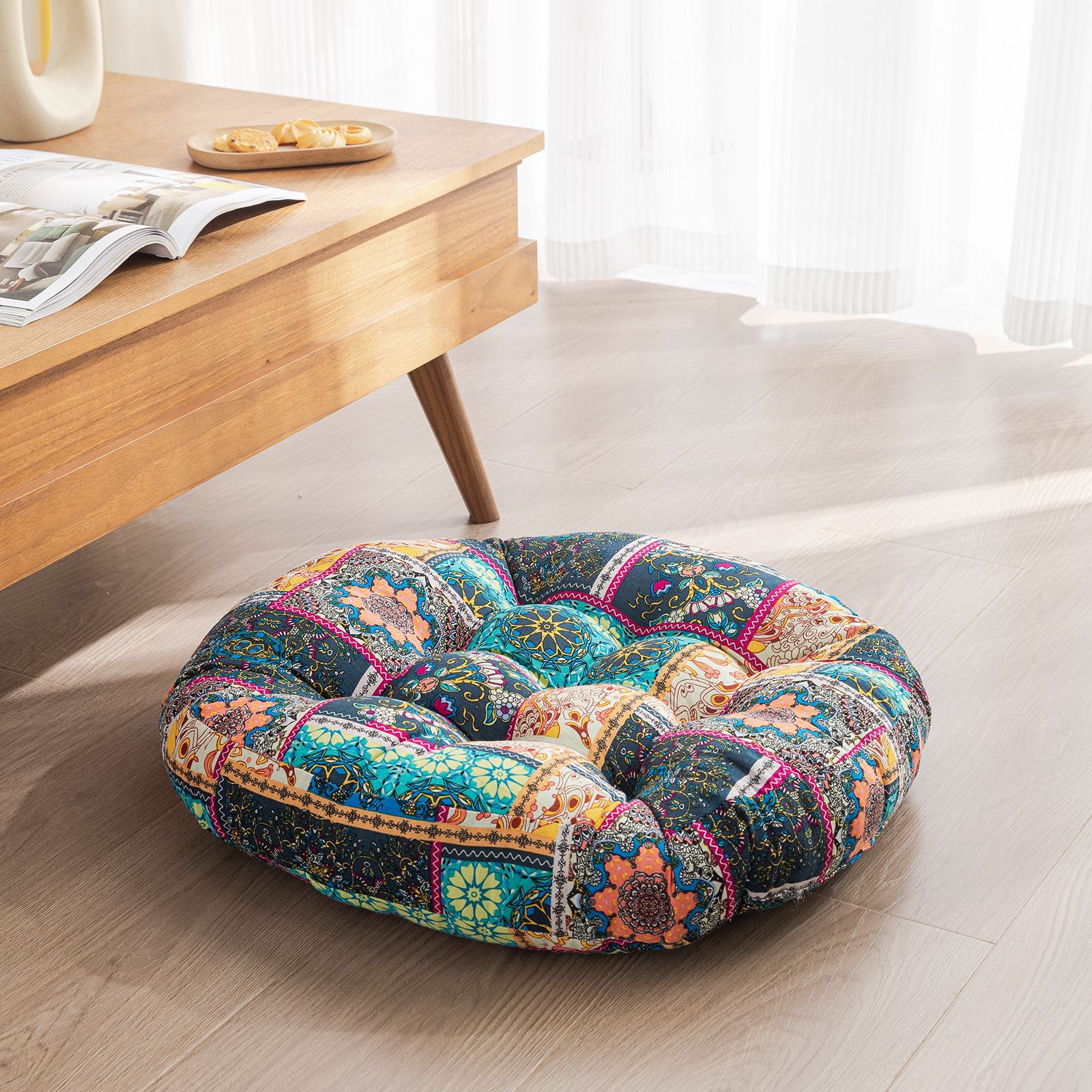 Japanese-Style Cotton Futon Floor Cushion (Round or Square)