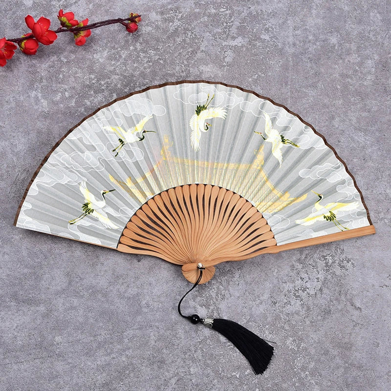 Vintage Bamboo & Silk Folding Hand Fan – Art Floral Design
