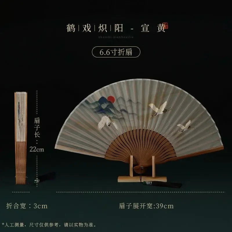 Xianhe Printing and Dyeing Folding Fan Ancient Style Hairpin Hanfu Fan Headwear New Chinese Accessories Women's Travel Matching