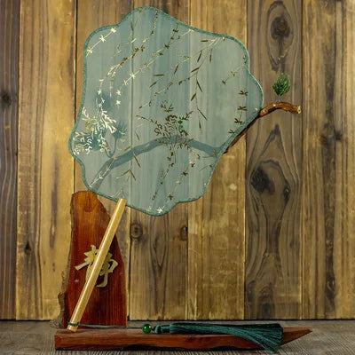 Translucent Silk Chinese Round Hand Fan with Floral Pattern