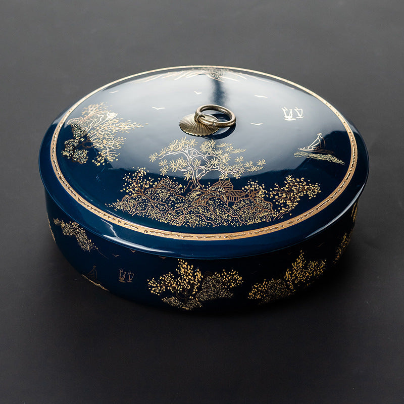Porcelain Hand-painted Gilded Pu'er Tea Cake Caddy (Two-Piece)