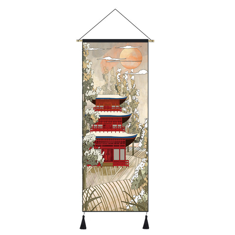 Japanese Style Scroll Painting of Crane, Landscape, or Lady