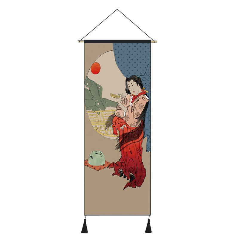 Japanese Style Scroll Painting of Crane, Landscape, or Lady