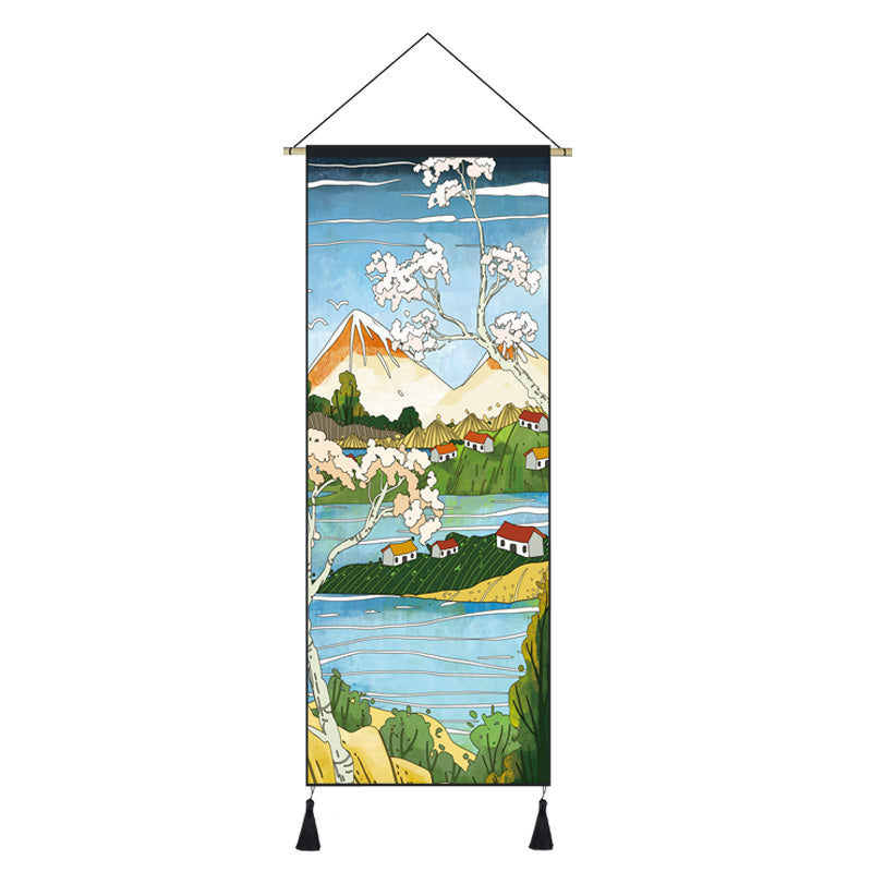 Japanese Style Scroll Painting of Crane, Landscape, or Lady