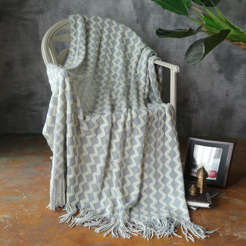 Geometric Knitted Chenille Throw Blanket