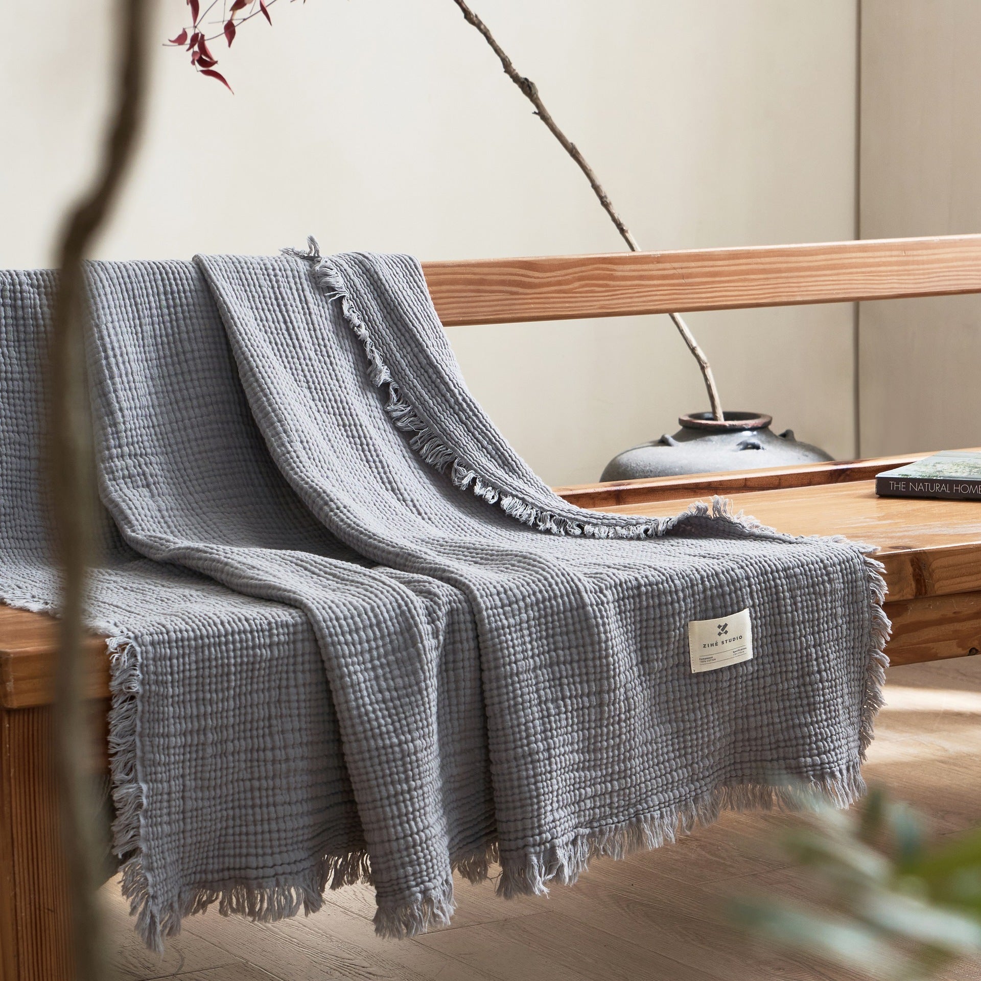 Japanese Four-Layer Muslin Cotton Tassel Throw Blanket