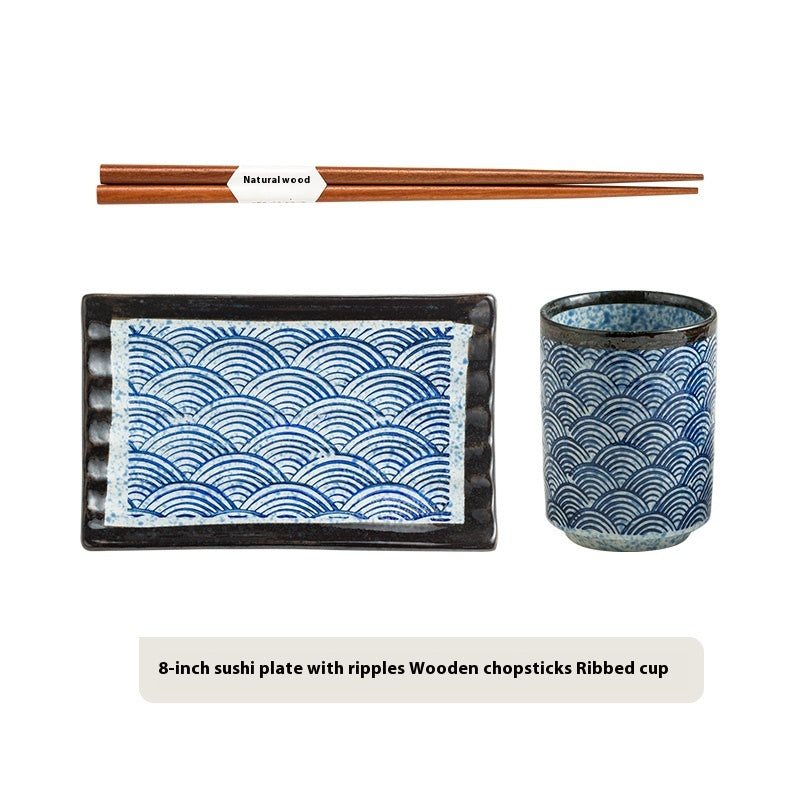 Rectangular Japanese Style Sushi Sashimi Plate and Cup