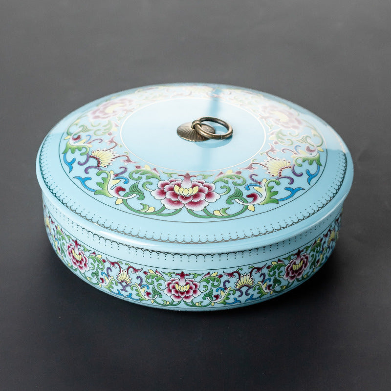 Porcelain Hand-painted Gilded Pu'er Tea Cake Caddy (Two-Piece)