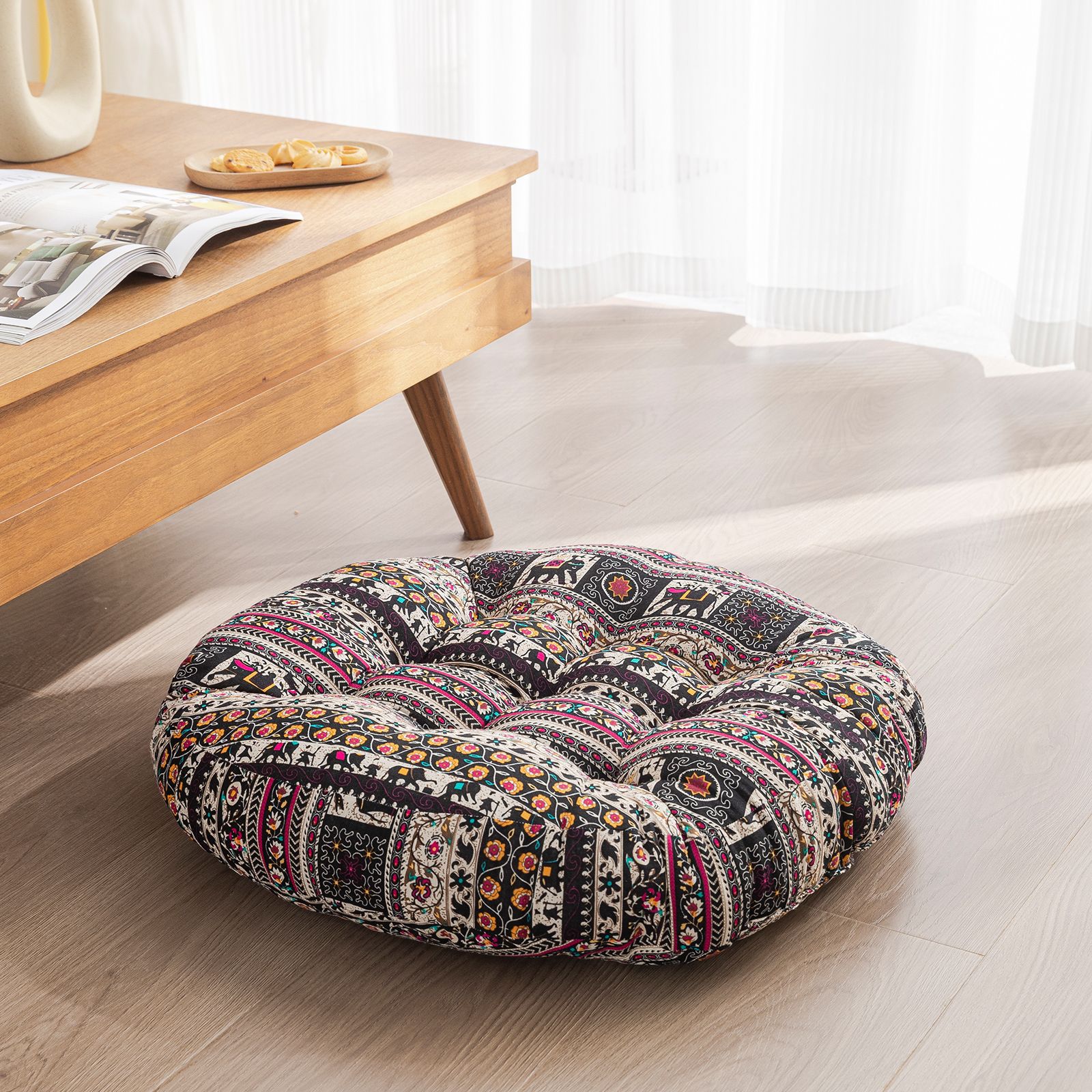 Japanese-Style Cotton Futon Floor Cushion (Round or Square)
