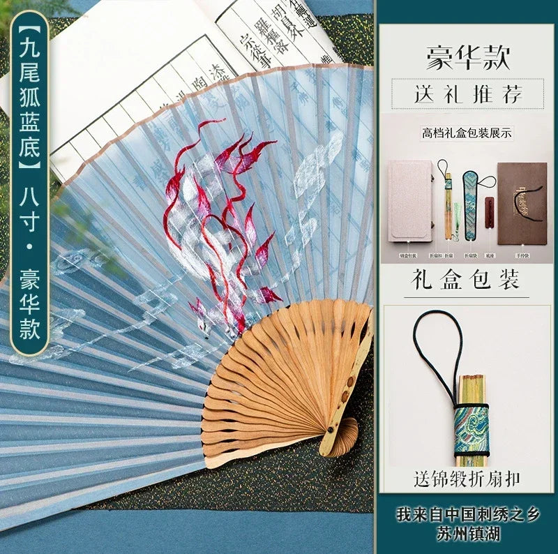 Chinese Embroidery Style Bamboo Folding Fan, Embroidery Female Silk Fan, Silk Fan Chinese Style