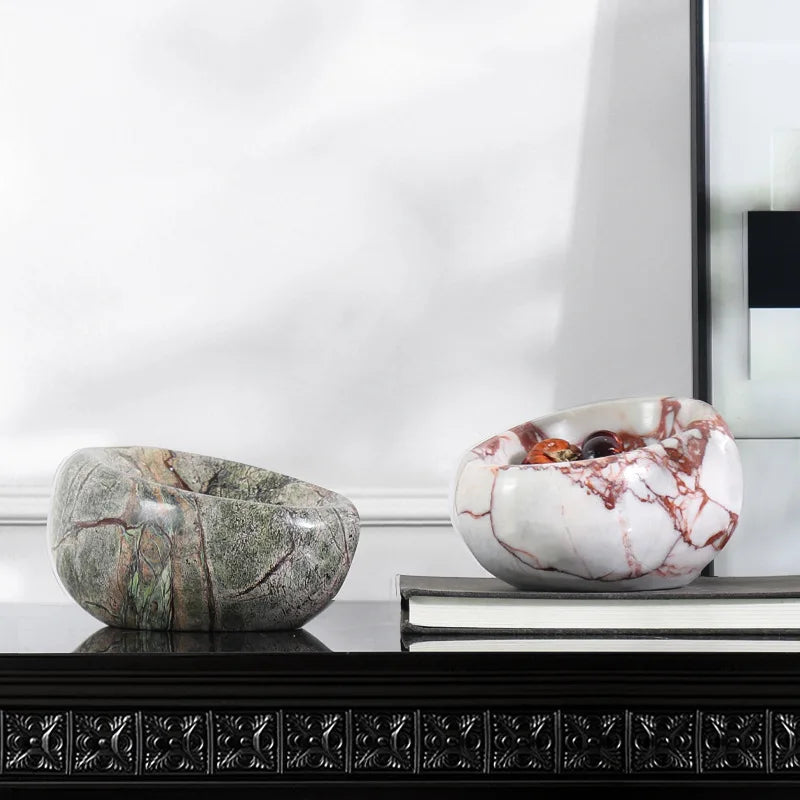 French Wabi-Sabi Marble “Bird’s Nest” Tray – Stone Jewelry & Sundry Dish (18×13×9cm)