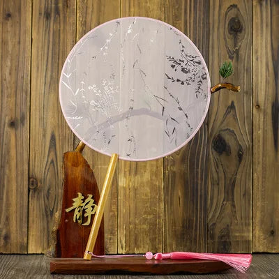 Translucent Silk Chinese Round Hand Fan with Floral Pattern