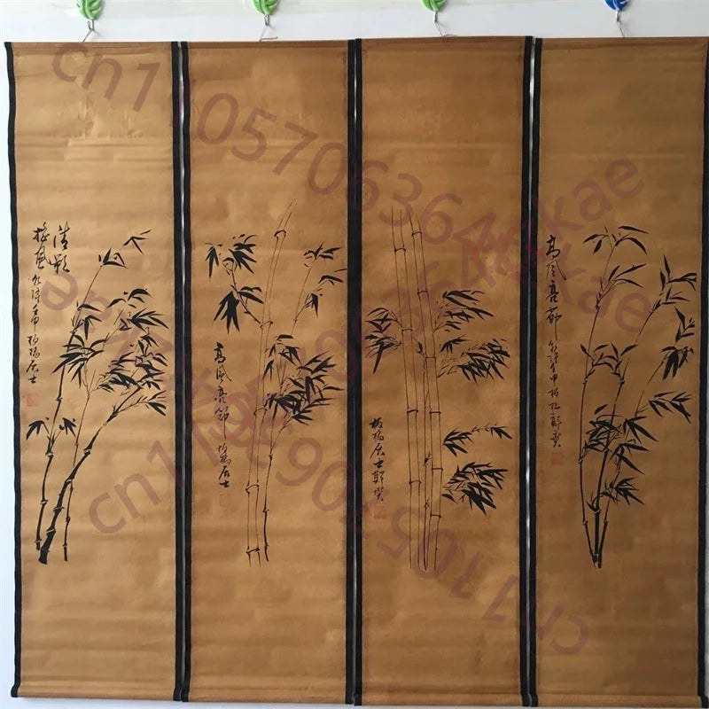 Four-Panel Bamboo Scroll Set – Chinese Middle Hall Hanging Paintings