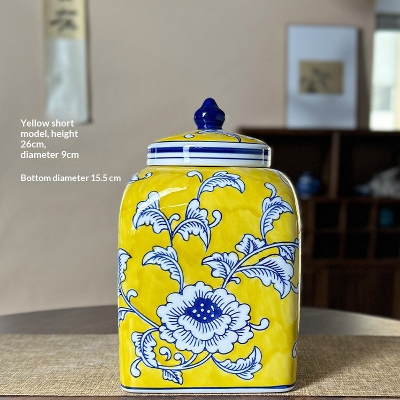 New Chinese‑Style Imperial Yellow Square Storage Jar