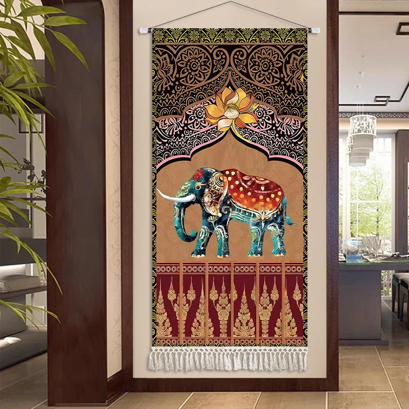 Thai Zen Elephant Soft Fabric Hanging Painting Corridor Decorative Painting Wall Hanging Cloth Living Room Mural Anime Poster