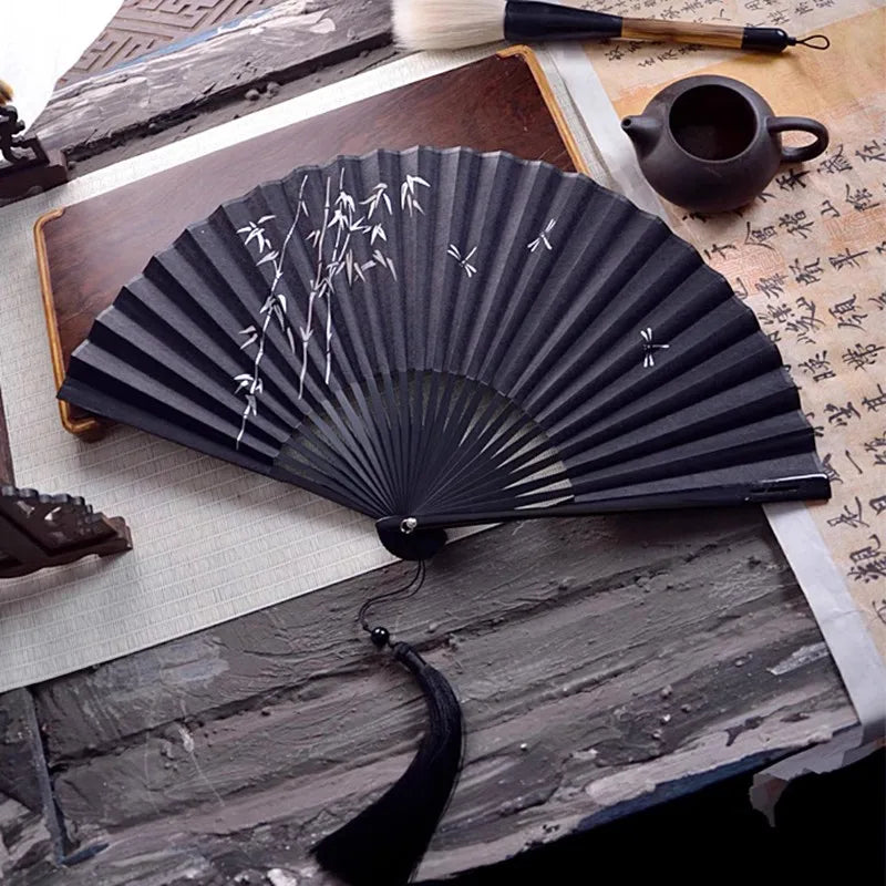 Chinese Silk Folding Fan - 7 Inch Handmade Embroidered Vintage Fan For Women/Men Hanfu & Qipao Accessory Traditional Bamboo