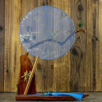 Translucent Silk Chinese Round Hand Fan with Floral Pattern