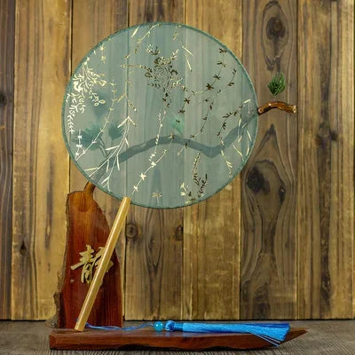 Translucent Silk Chinese Round Hand Fan with Floral Pattern