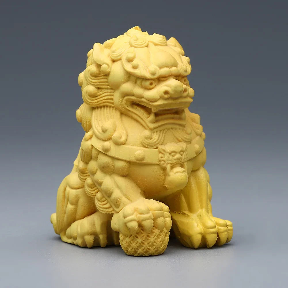 Solid Wood Carving Decorative Ornaments Of Forbidden City Lion ，Handmade，Home Lucky Mascot， Chinese Characteristic Animal Statue
