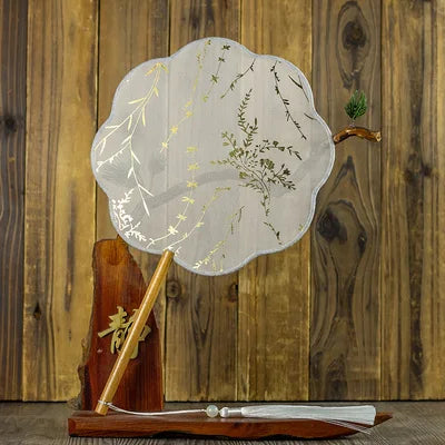 Translucent Silk Chinese Round Hand Fan with Floral Pattern