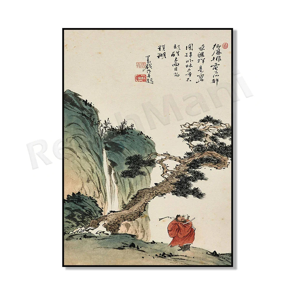 Vintage Chinese Painting Framed Poster – Minimalist Wall Art