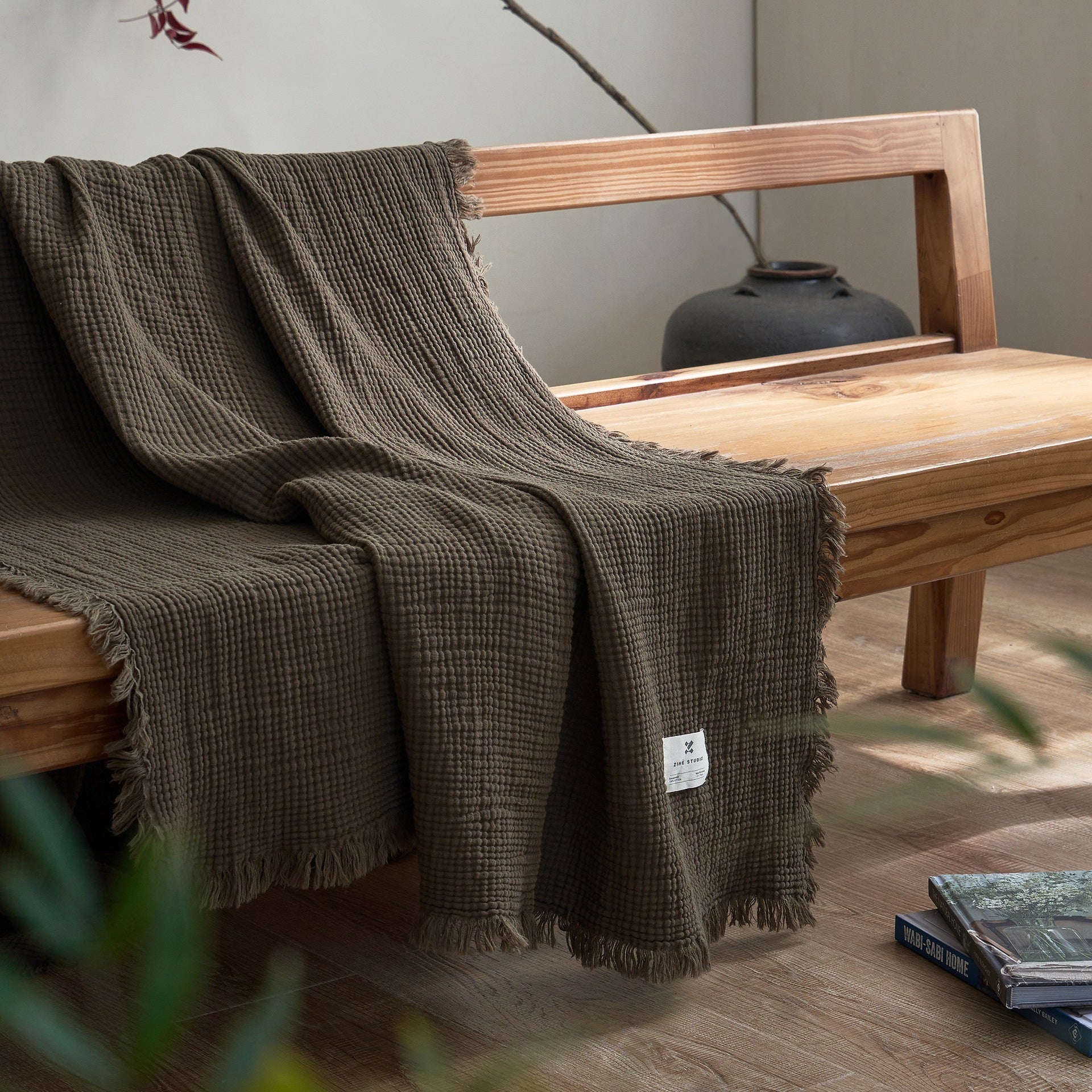 Japanese Four-Layer Muslin Cotton Tassel Throw Blanket