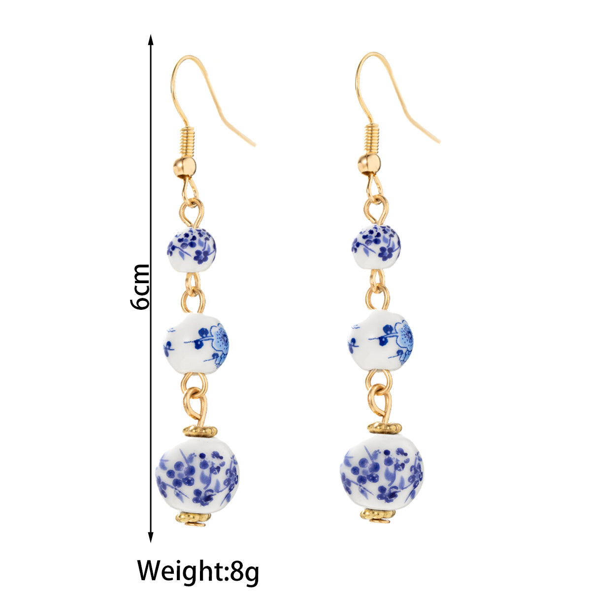 Blue and White Porcelain Bead Long Dangle Earrings