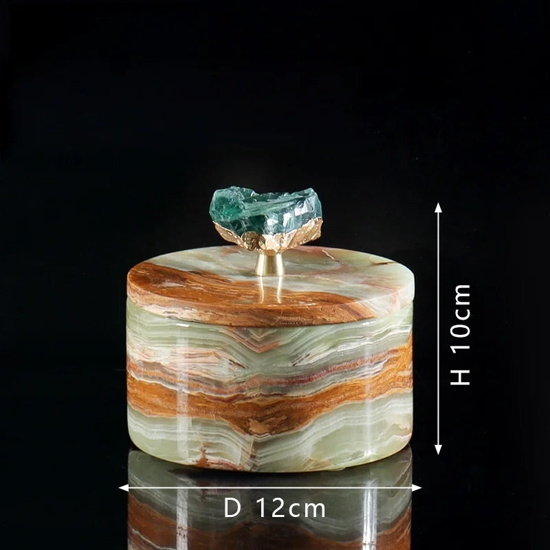 Luxury Natural Jade Marble Storage Jar With Lid for Candy Jewelry Cosmetics