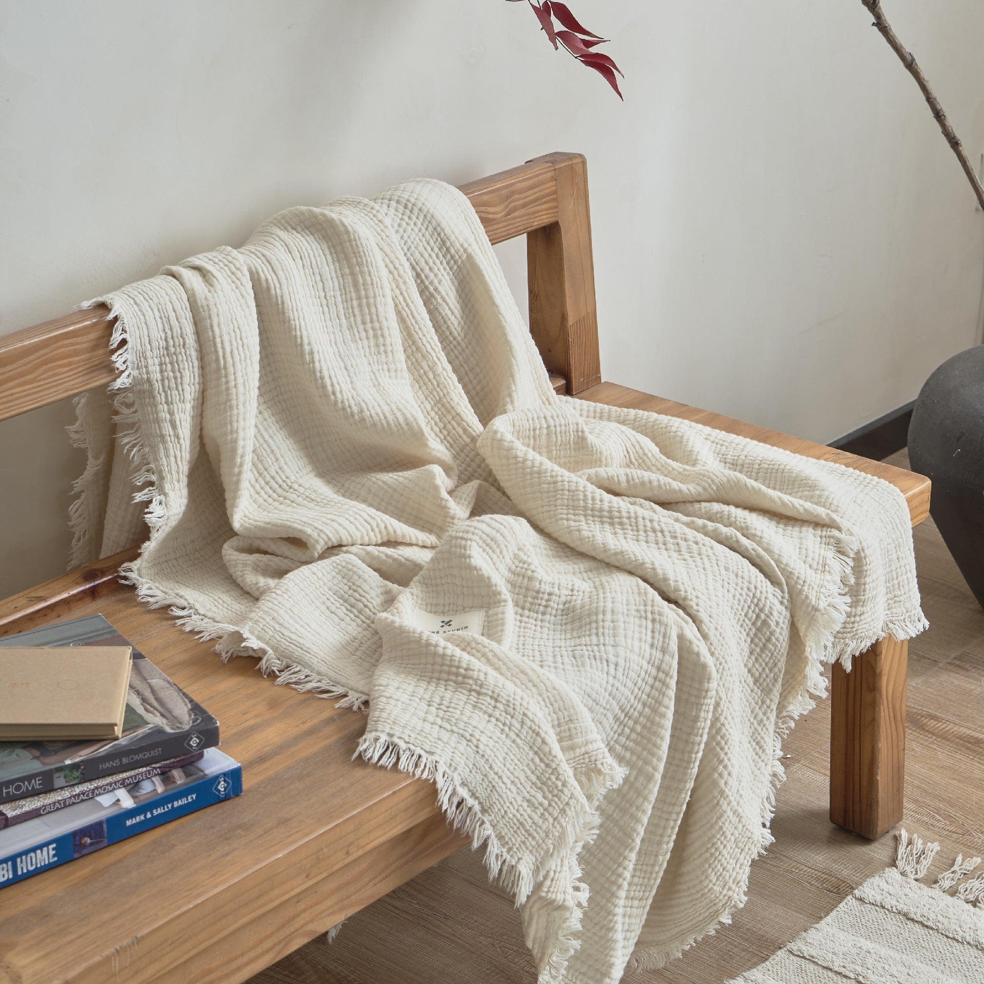 Japanese Four-Layer Muslin Cotton Tassel Throw Blanket