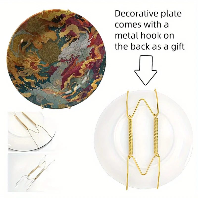 Hand-Painted Ceramic Decorative Plate with Chinese Dragon