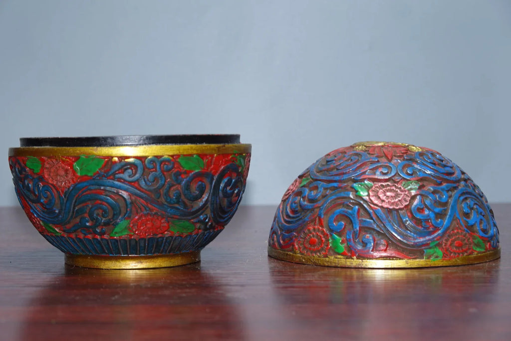 Exquisite Carved Red Lacquer Jewelry Box – Chinese Rouge Box (9.5cm)