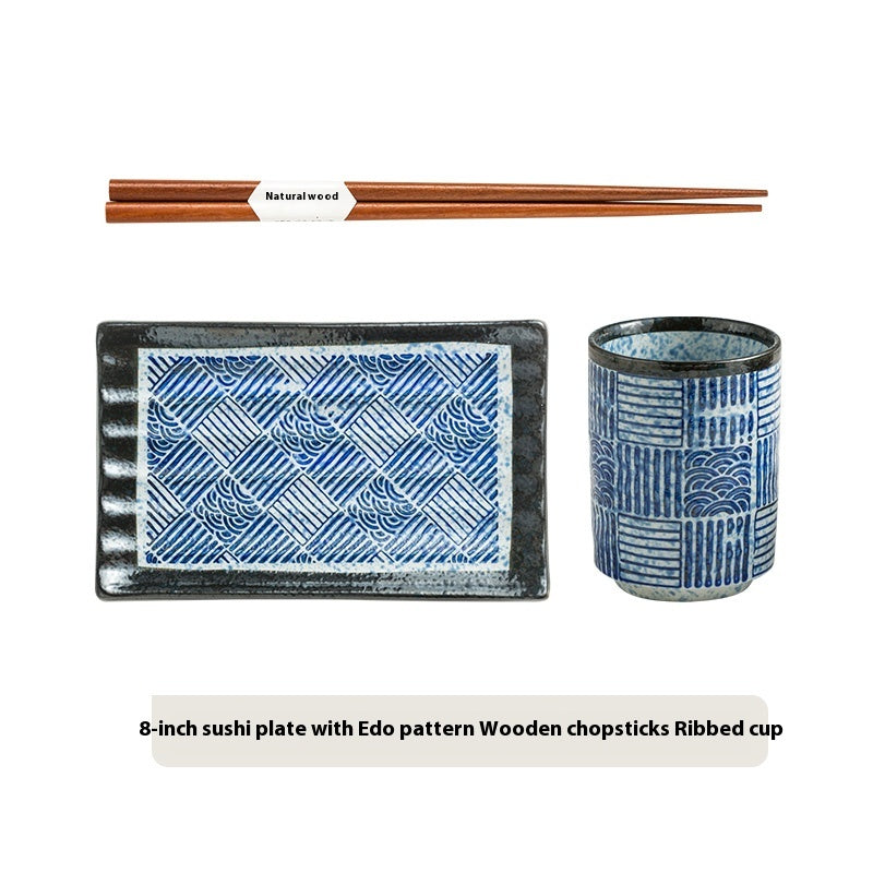 Rectangular Japanese Style Sushi Sashimi Plate and Cup
