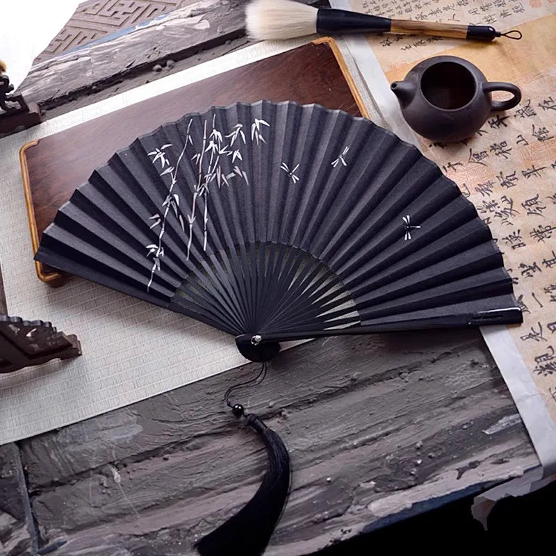 Chinese Silk Folding Fan - 7 Inch Handmade Embroidered Vintage Fan For Women/Men Hanfu & Qipao Accessory Traditional Bamboo