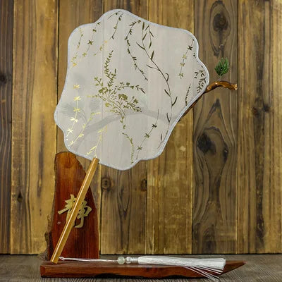 Translucent Silk Chinese Round Hand Fan with Floral Pattern
