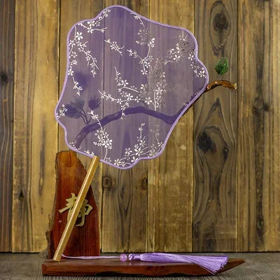 Translucent Silk Chinese Round Hand Fan with Floral Pattern