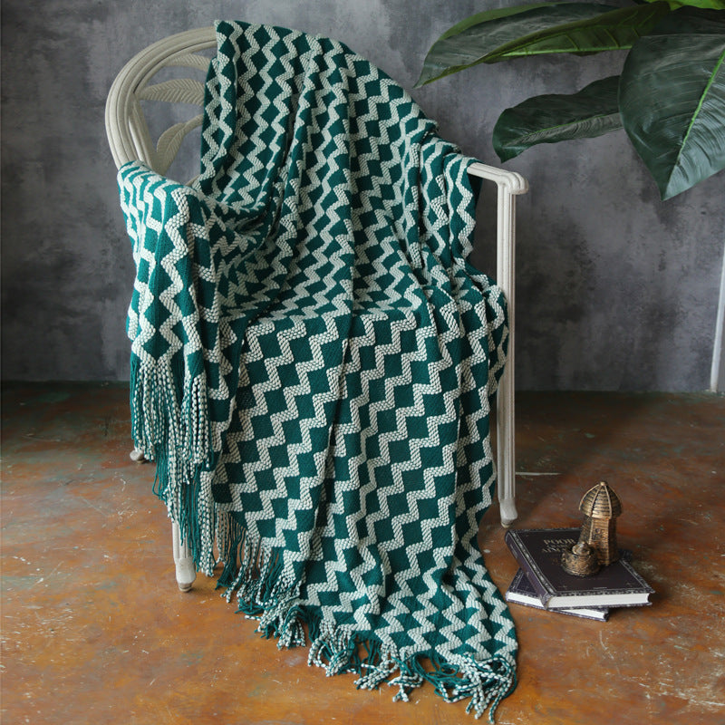 Geometric Knitted Chenille Throw Blanket