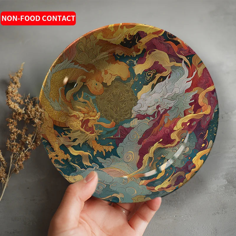 Hand-Painted Ceramic Decorative Plate with Chinese Dragon