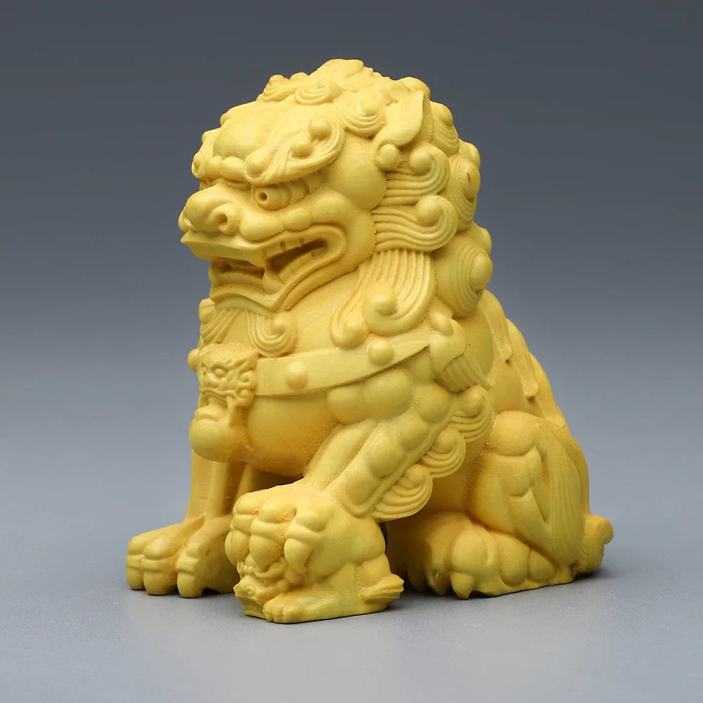 Solid Wood Carving Decorative Ornaments Of Forbidden City Lion ，Handmade，Home Lucky Mascot， Chinese Characteristic Animal Statue