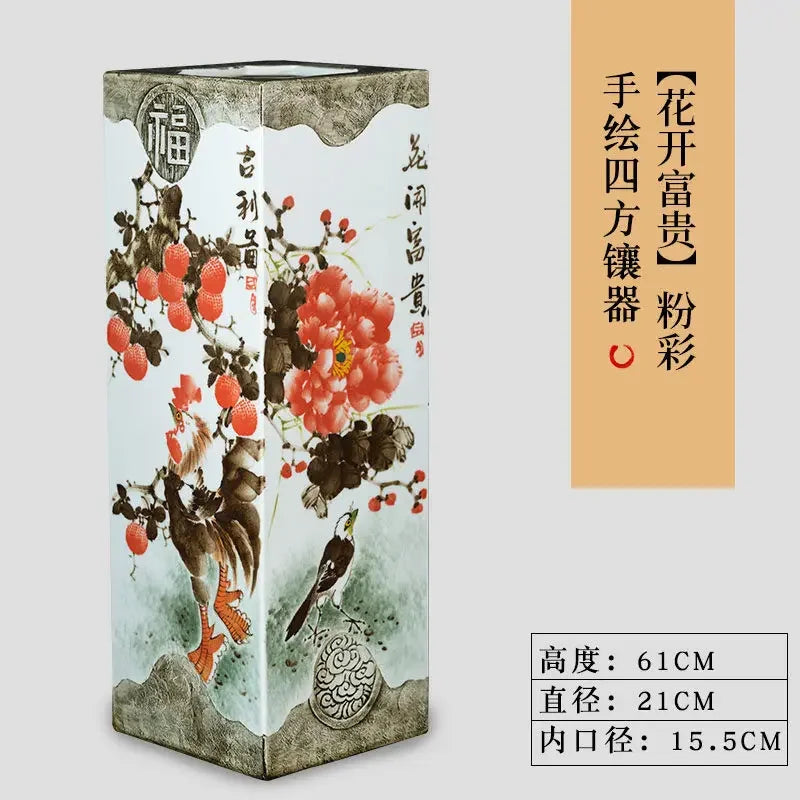 Hand-Painted Jingdezhen Scroll Cylinder Vase – Studio & Study Calligraphy Storage