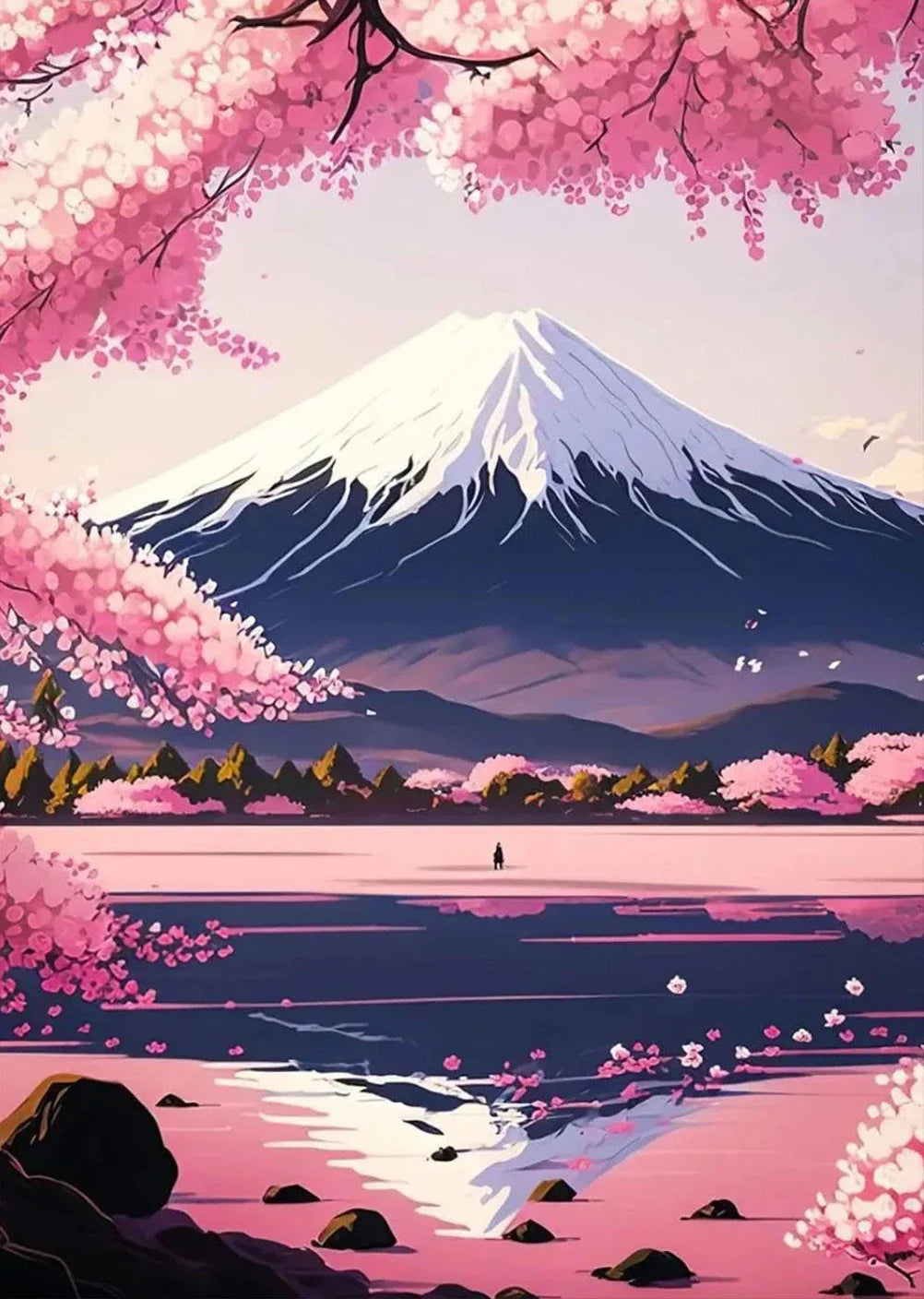 Japanese Cherry Blossom Fuji Mountain Sunset Tokyo Scenery Poster HD Printed Canvas Painting Wall Art Pictures Room Home Decor