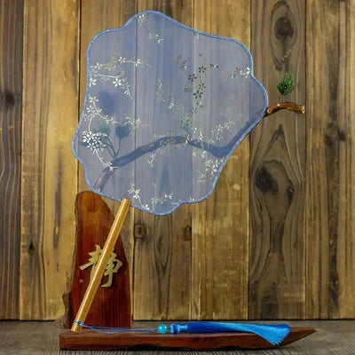 Translucent Silk Chinese Round Hand Fan with Floral Pattern