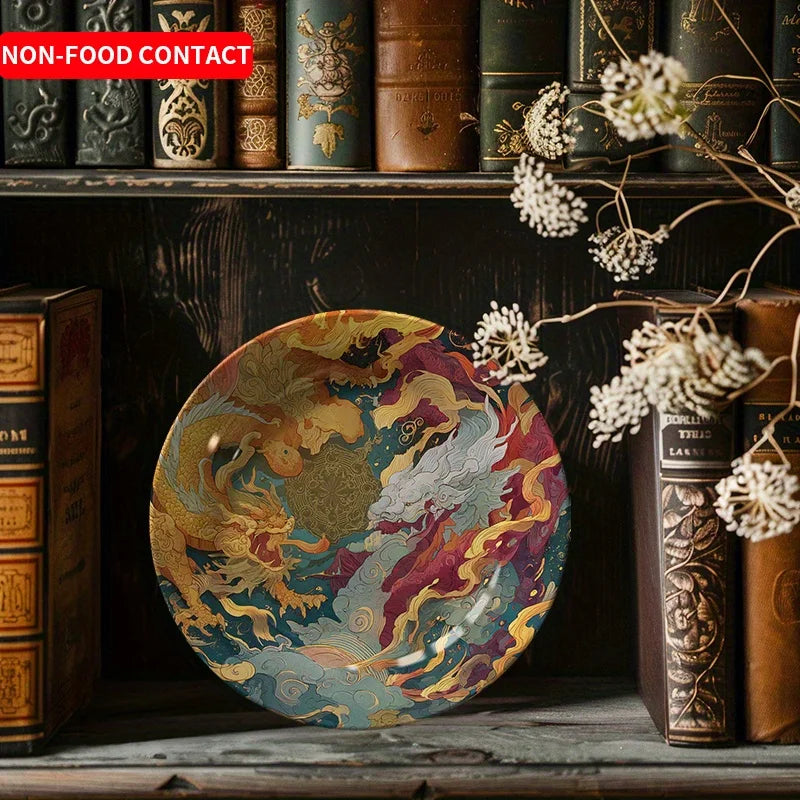 Hand-Painted Ceramic Decorative Plate with Chinese Dragon
