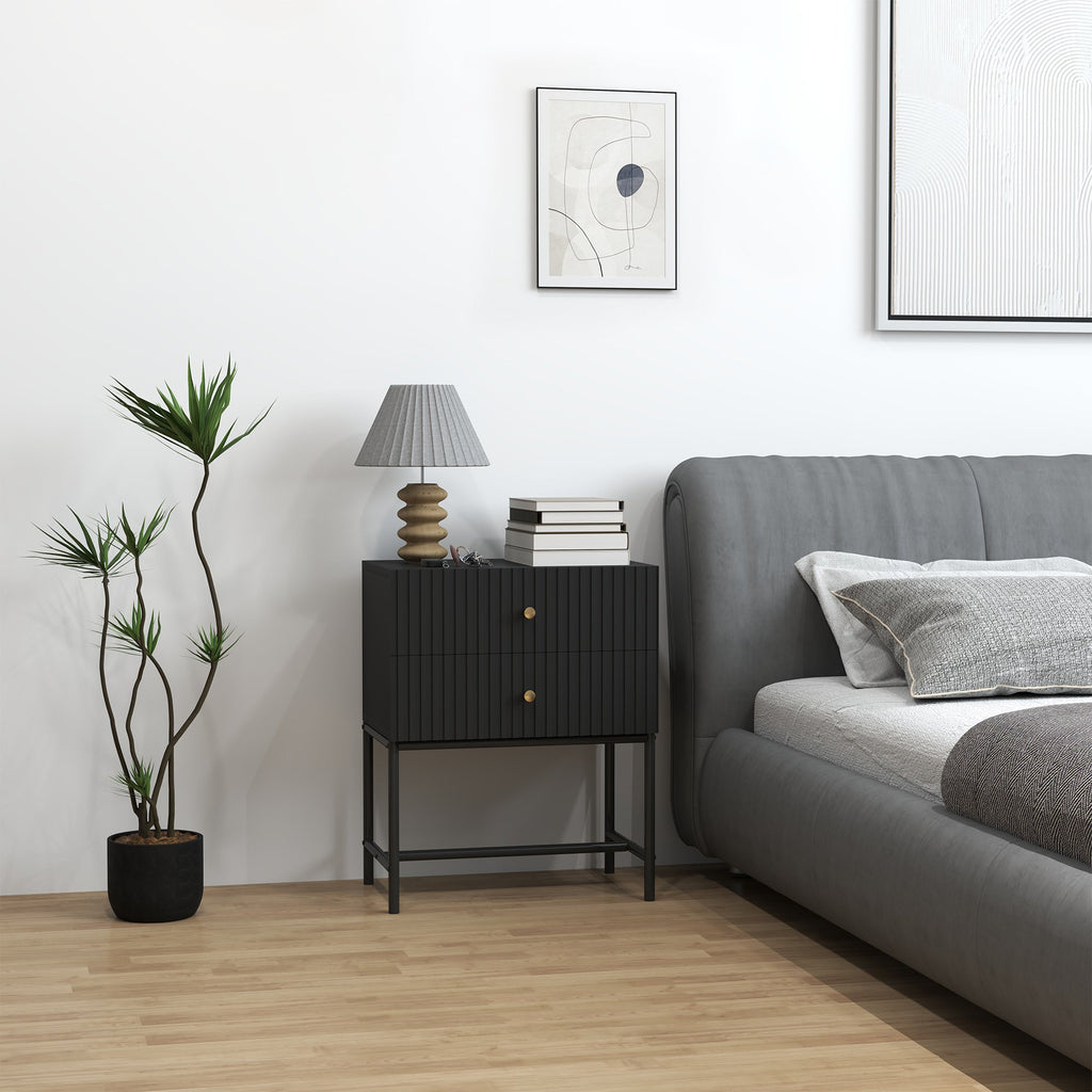 Elegant Two-Drawer Bedside or End Table - Black