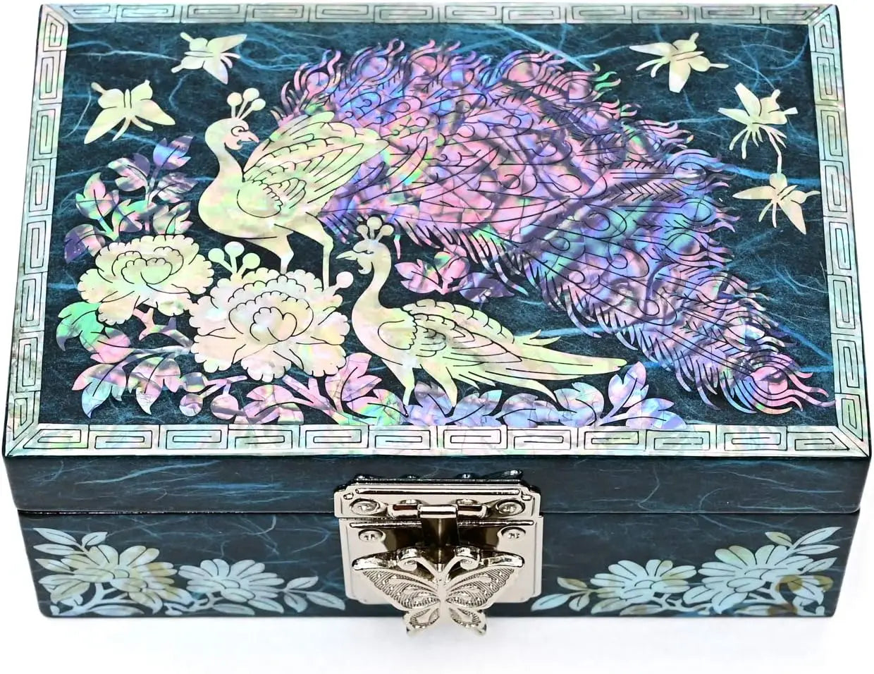 Mother of Pearl Jewelry Box with Peacock Design for Rings, Earrings, and Bracelets