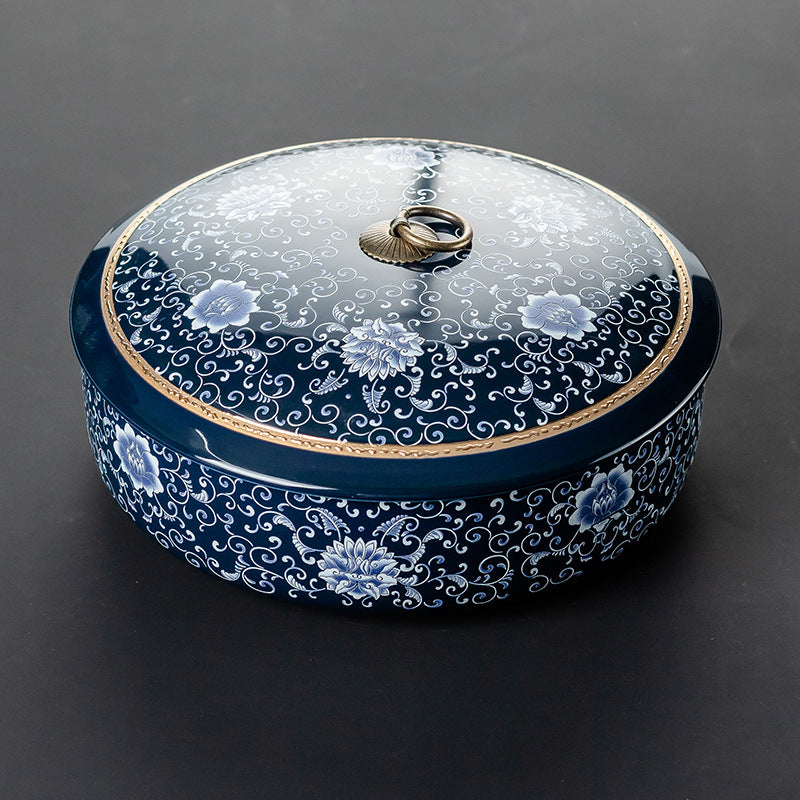 Porcelain Hand-painted Gilded Pu'er Tea Cake Caddy (Two-Piece)